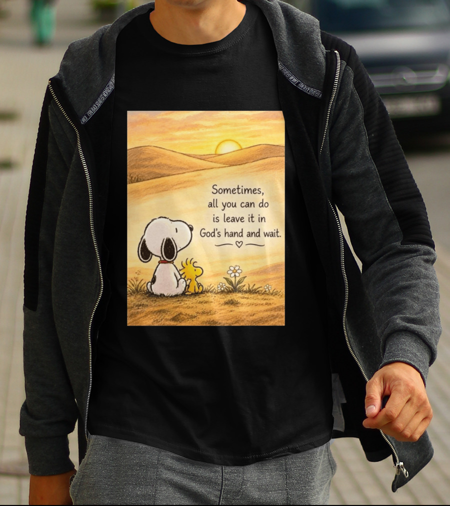 Snoopy Woodstock Sometimes All You Can Do Is Leave It In God's Hand And Wait Sunset Scene T-Shirt