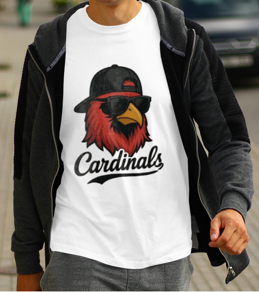 Cardinals Red Bird With Sunglasses And Cap T-Shirt