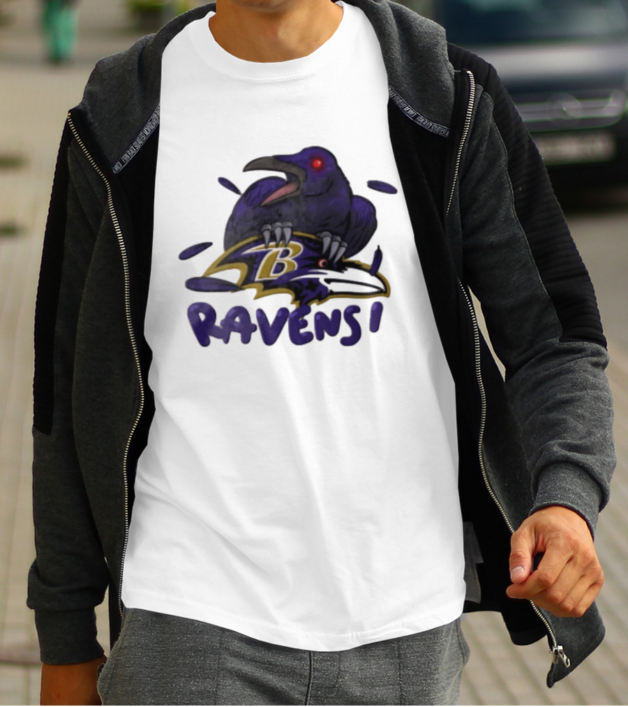 Baltimore Ravens Raven Bird Perched On Iconic Logo Ravens T-Shirt