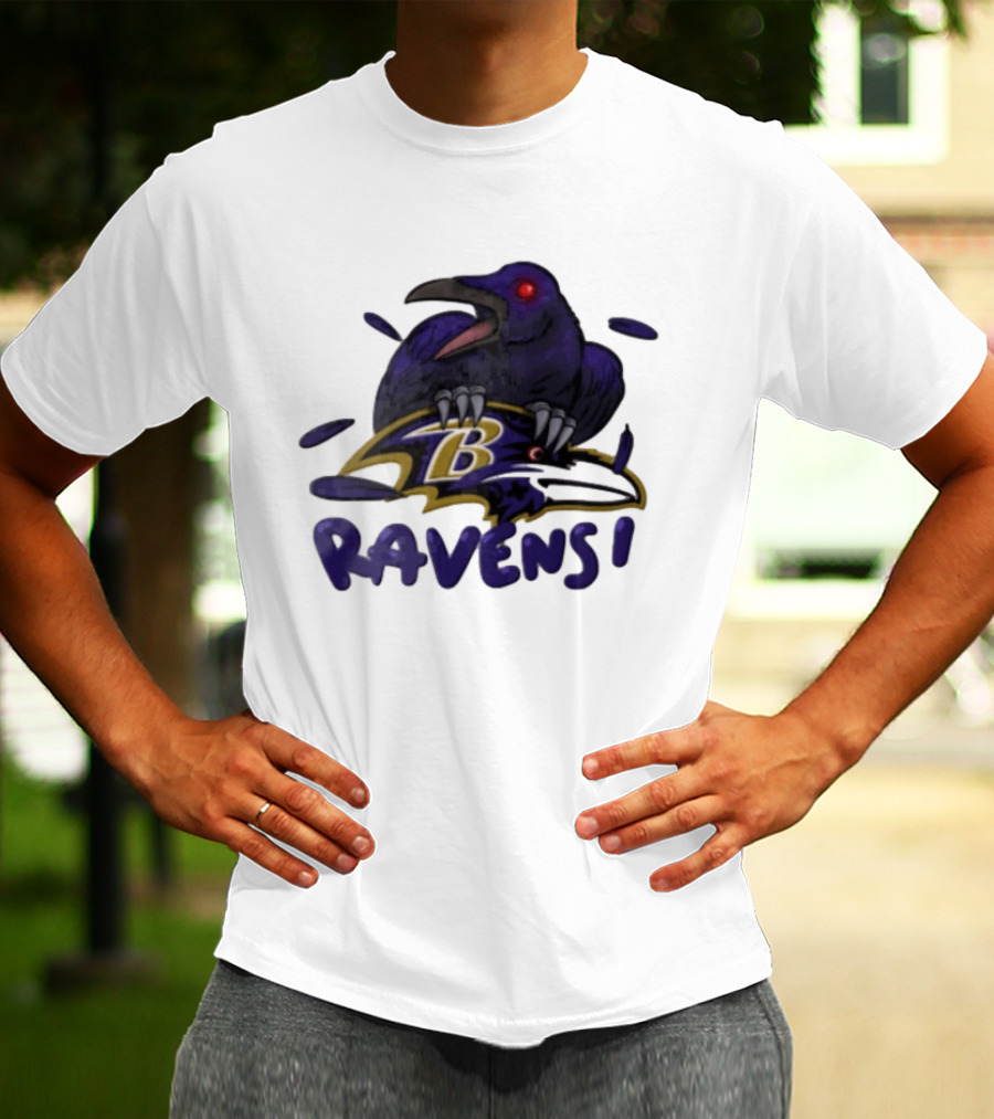 Baltimore Ravens Raven Bird Perched On Iconic Logo Ravens T-Shirt