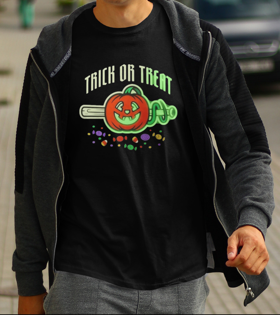 Trick Or Treat Halloween Pumpkin Baseball Bat Candy T-Shirt