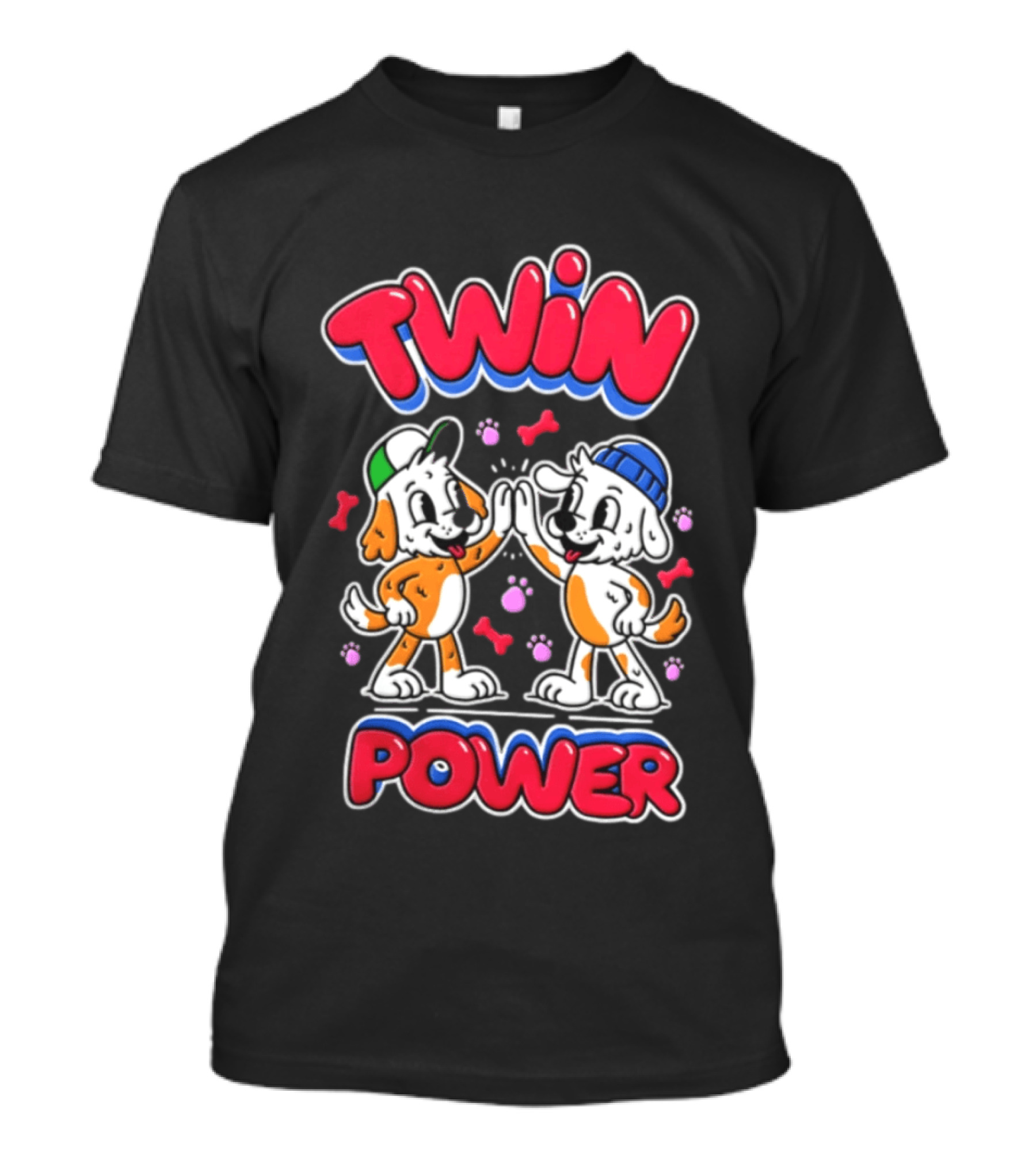 Twin Power Puppy High Five Playful Dogs T-Shirt