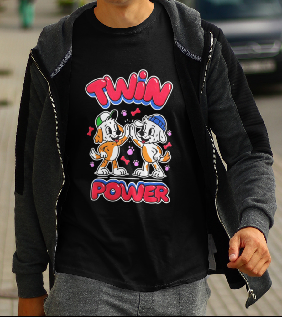 Twin Power Puppy High Five Playful Dogs T-Shirt