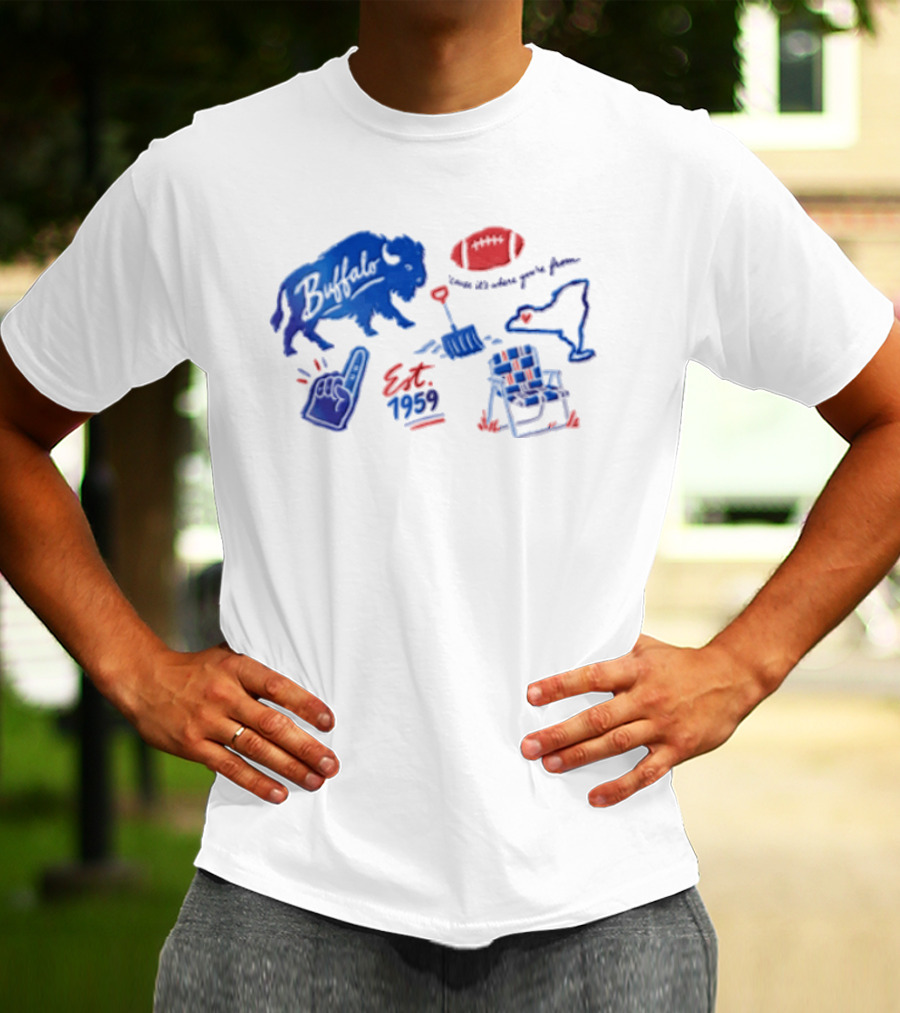 Buffalo Bills Established 1959 Football Shovel Map Chair Icons Where You Are From T-Shirt