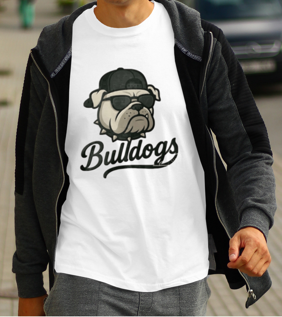 Bulldogs Mascot With Sunglasses Cap And Spiked Collar T-Shirt