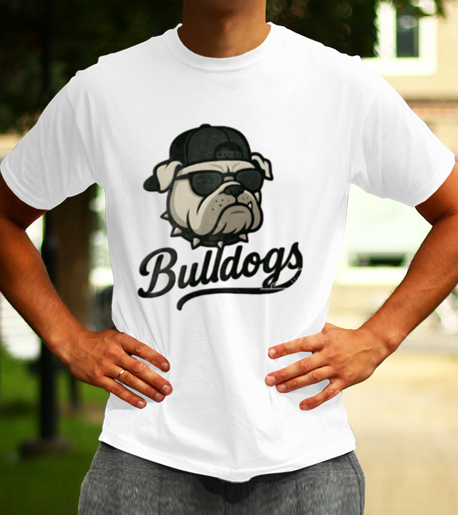 Bulldogs Mascot With Sunglasses Cap And Spiked Collar T-Shirt