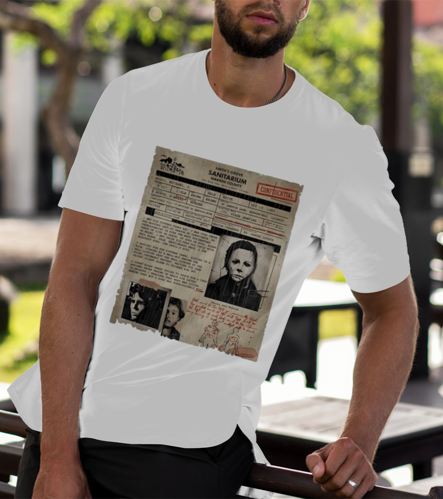Smith's Grove Sanitarium Confidential Patient File Michael Myers Vintage Horror Movie Scene T-Shirt