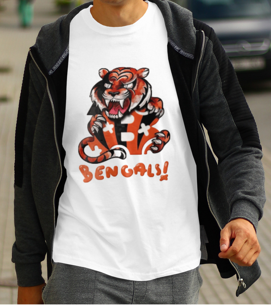 Cincinnati Bengals Snarling Tiger Over Bold B T-Shirt