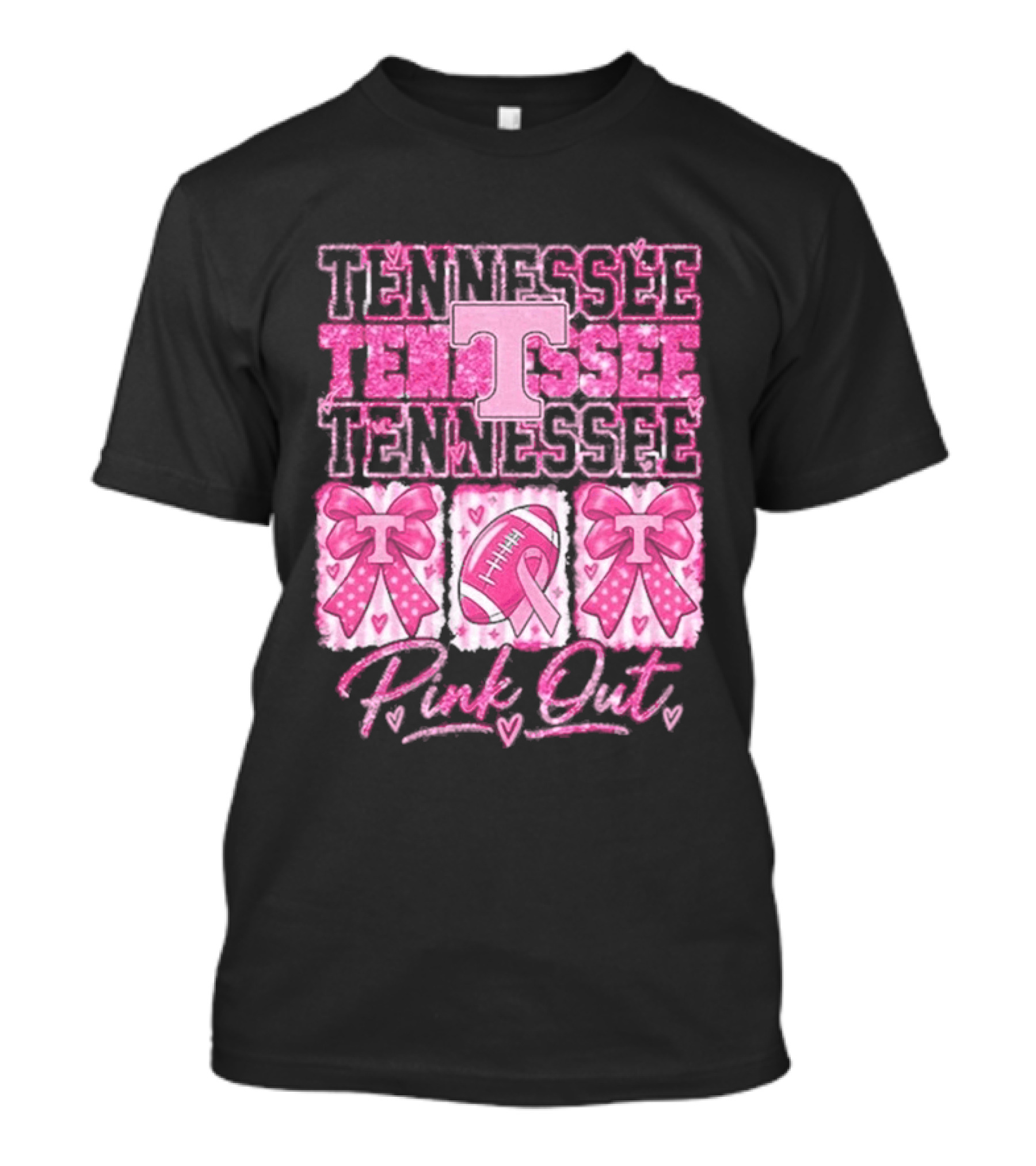 Tennessee Volunteers Pink Out Breast Cancer Awareness Game Day Football Bow Ribbons T-Shirt
