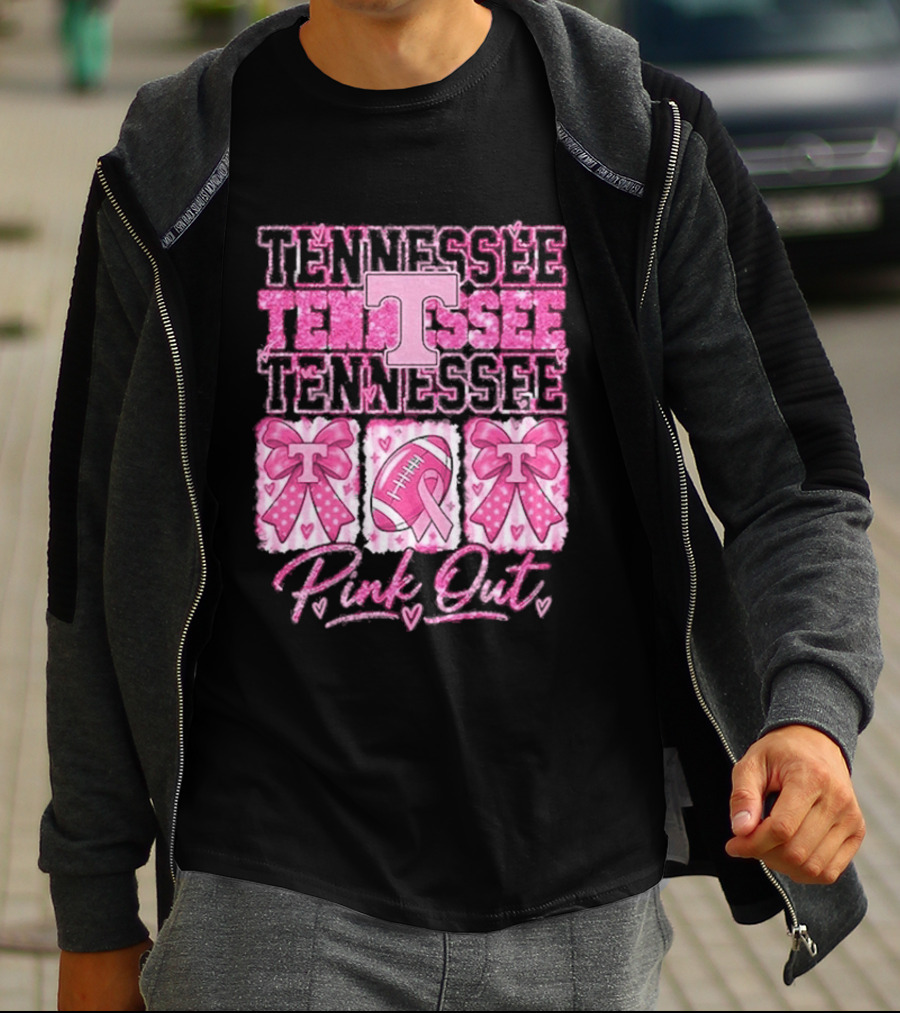 Tennessee Volunteers Pink Out Breast Cancer Awareness Game Day Football Bow Ribbons T-Shirt