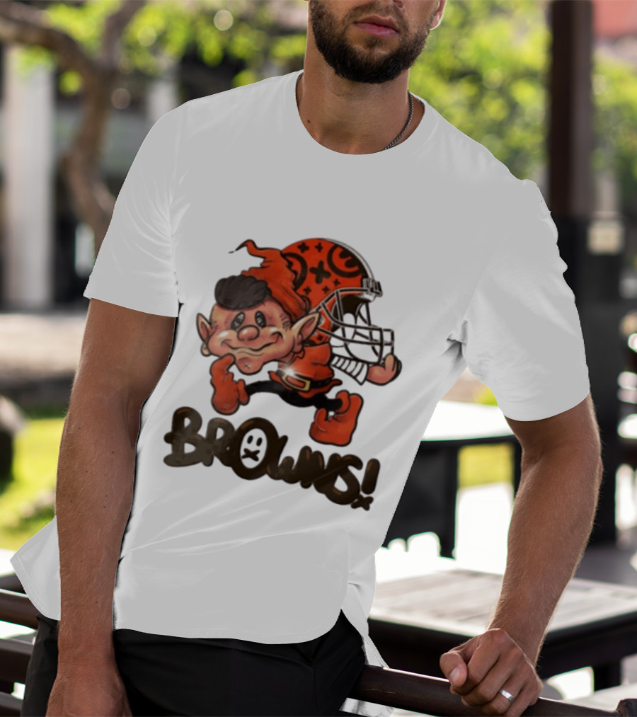 Cleveland Browns Elf Holding Football Helmet Browns T-Shirt