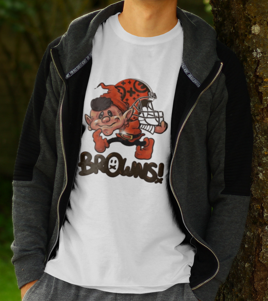 Cleveland Browns Elf Holding Football Helmet Browns T-Shirt