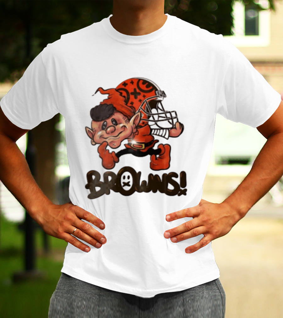 Cleveland Browns Elf Holding Football Helmet Browns T-Shirt