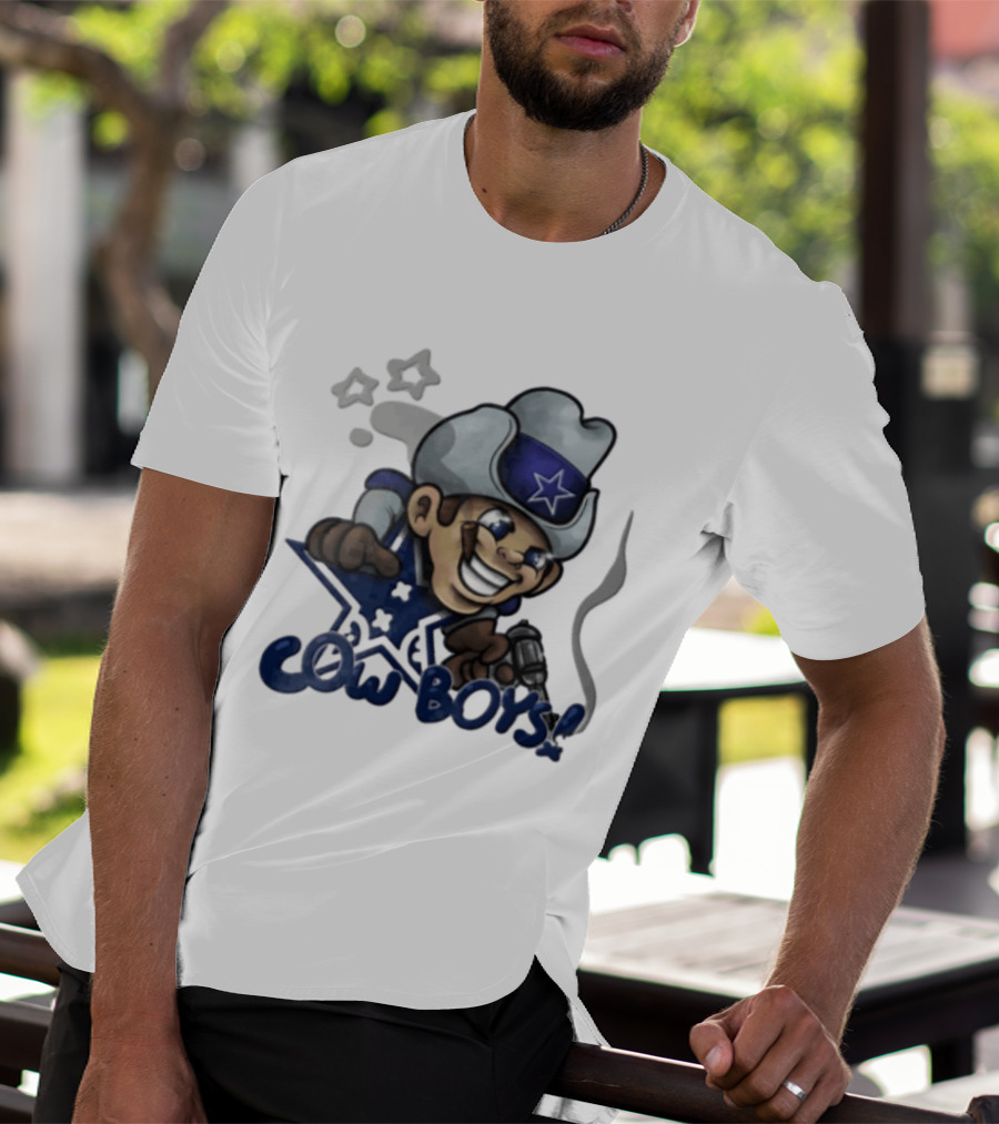 Dallas Cowboys Cartoon Cowboy Holding Revolver Cigar With Stars And Star Hat T-Shirt