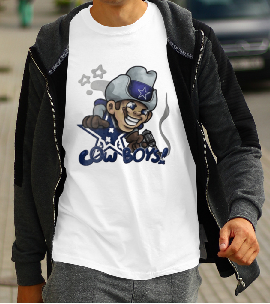 Dallas Cowboys Cartoon Cowboy Holding Revolver Cigar With Stars And Star Hat T-Shirt