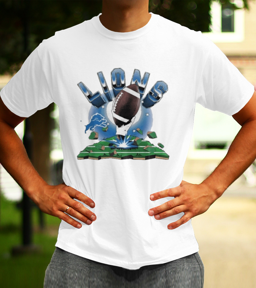 Lions Football Emblem With Exploding Earth T-Shirt