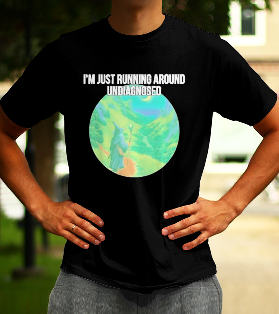 I'm Just Running Around Undiagnosed Wizard In Mystical Landscape T-Shirt