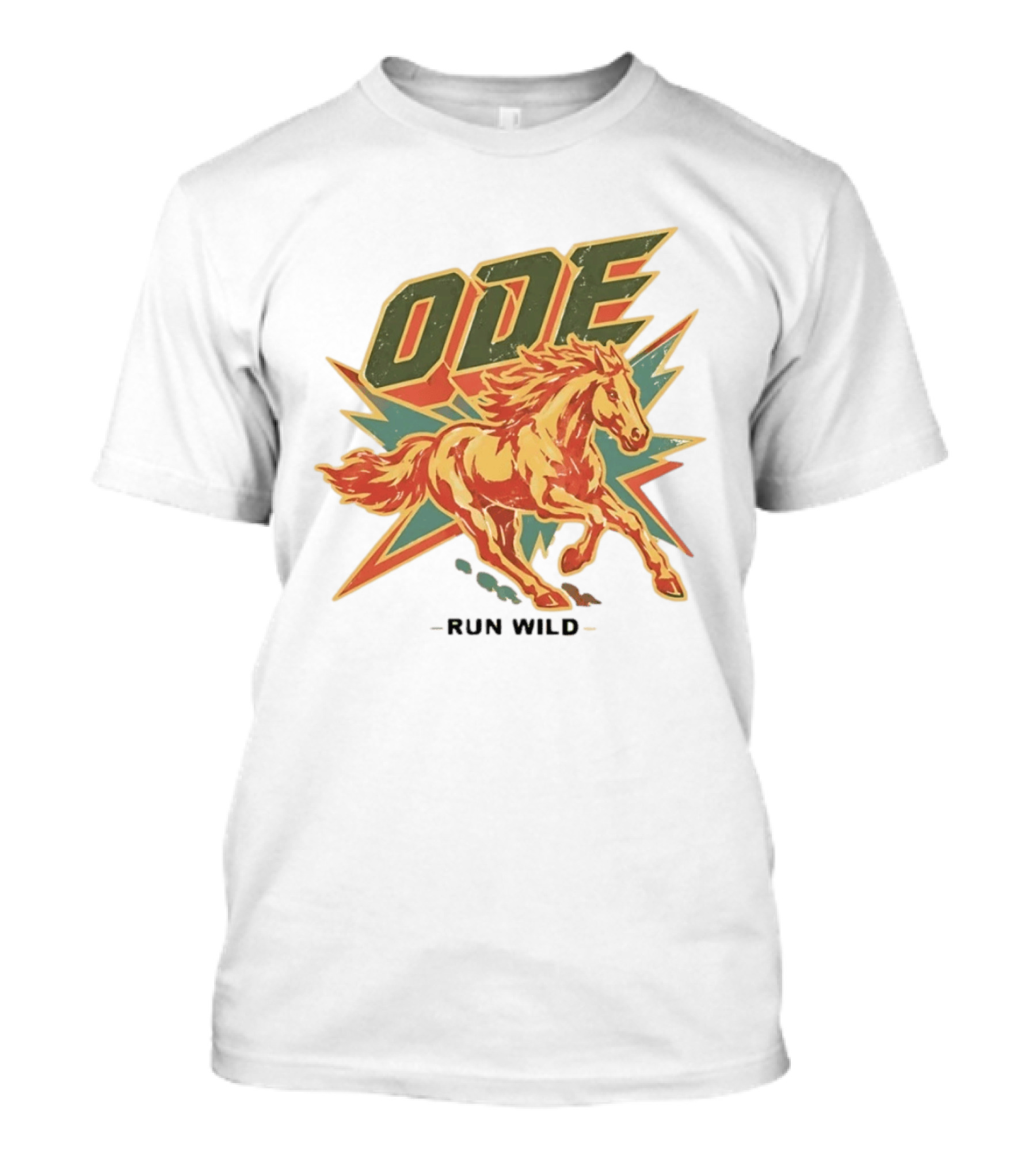 Ode Run Wild Distressed Horse Lightning Bolt Vintage Equine T-Shirt