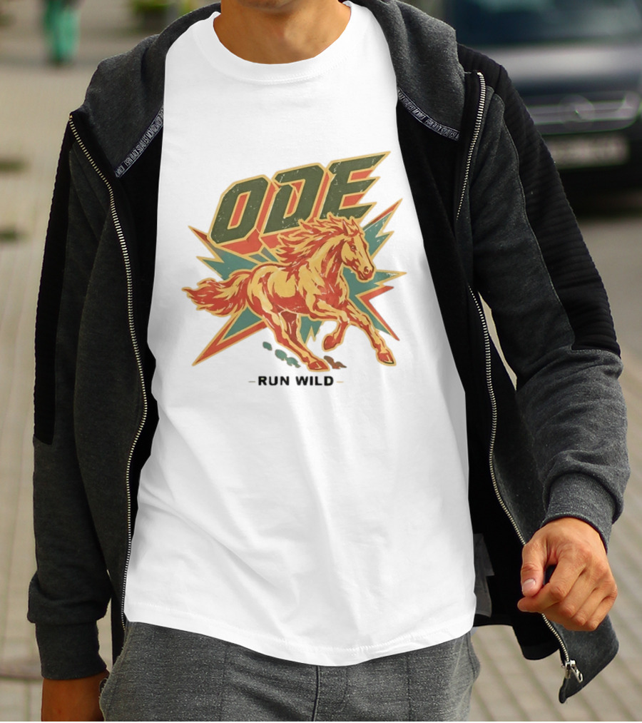 Ode Run Wild Distressed Horse Lightning Bolt Vintage Equine T-Shirt