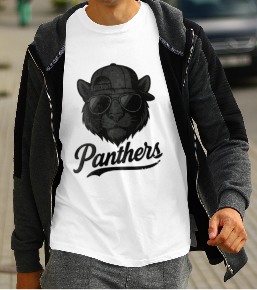 Panthers Cool Cat In Sunglasses And Baseball Cap T-Shirt