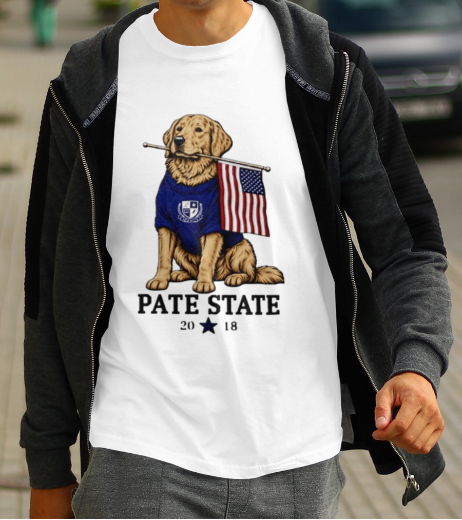 Pate State 2018 Golden Retriever American Flag T-Shirt