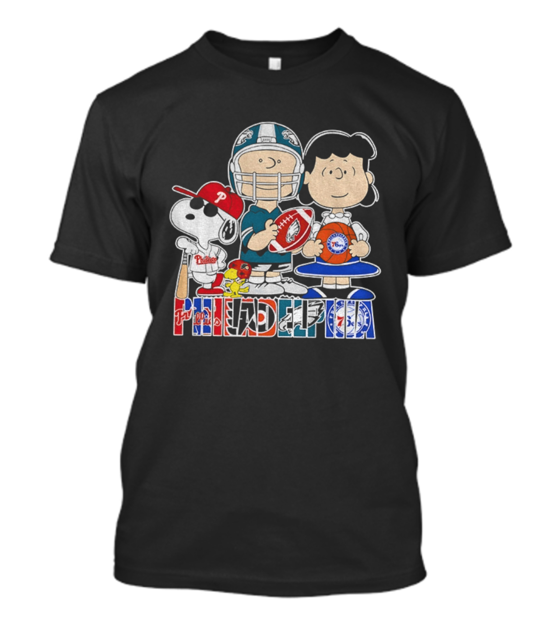 Peanuts Philadelphia Phillies Eagles 76ers Sports Characters T-Shirt