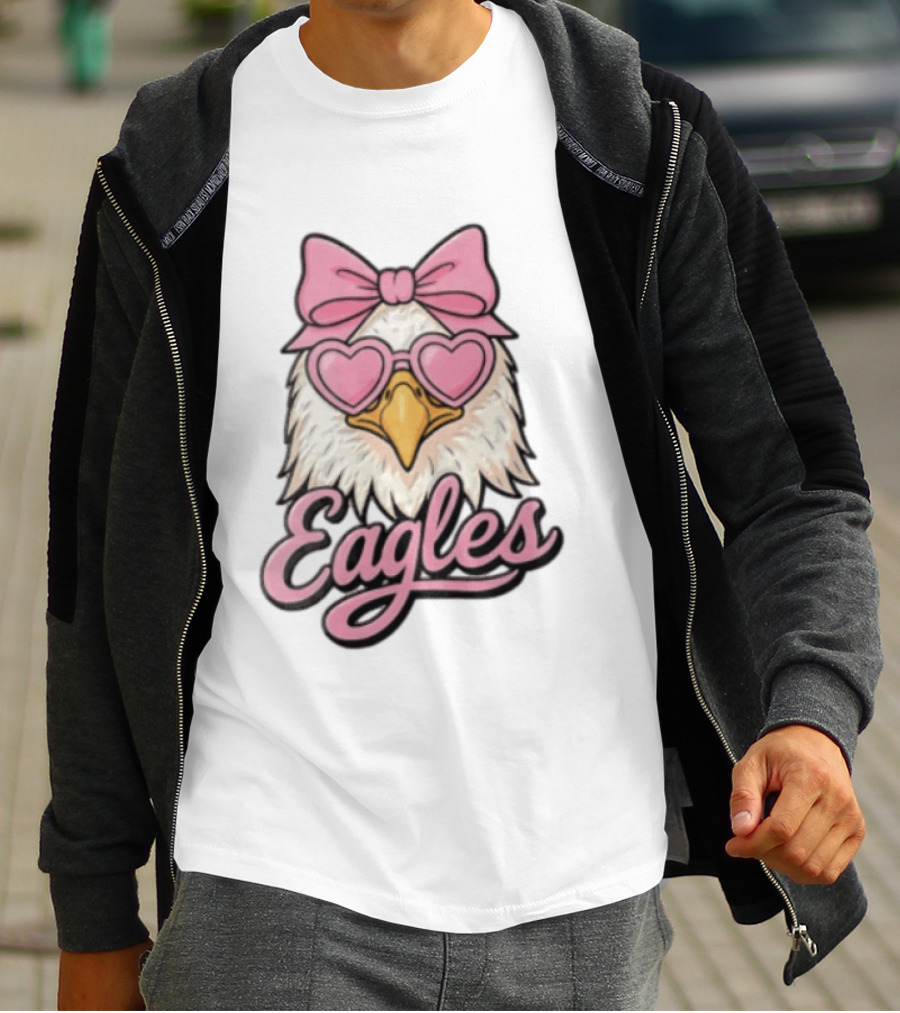 Philadelphia Eagles Cute Eagle Pink Bow Heart Sunglasses T-Shirt