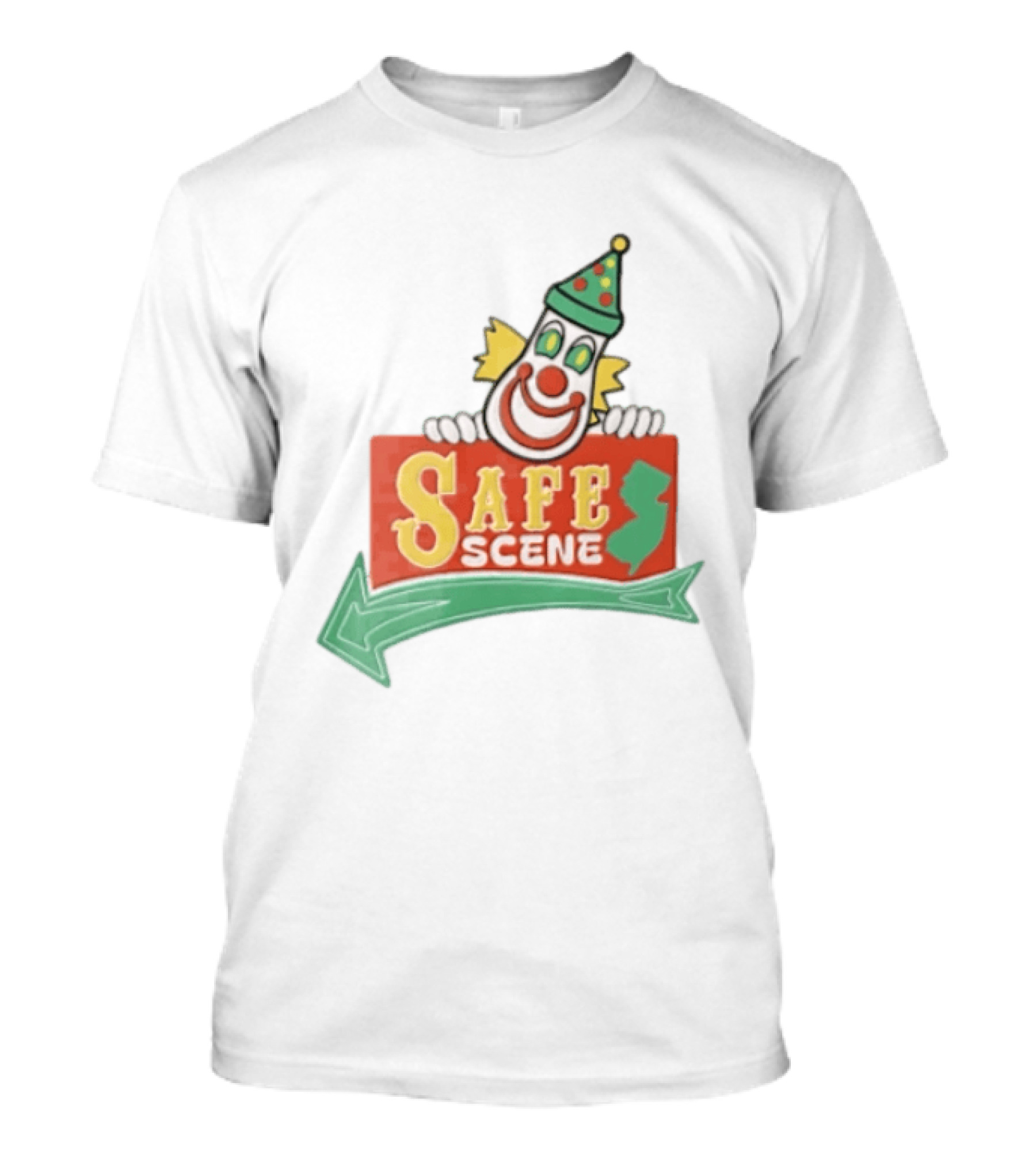 Safe Scene Clown Holding New Jersey Map Sign T-Shirt