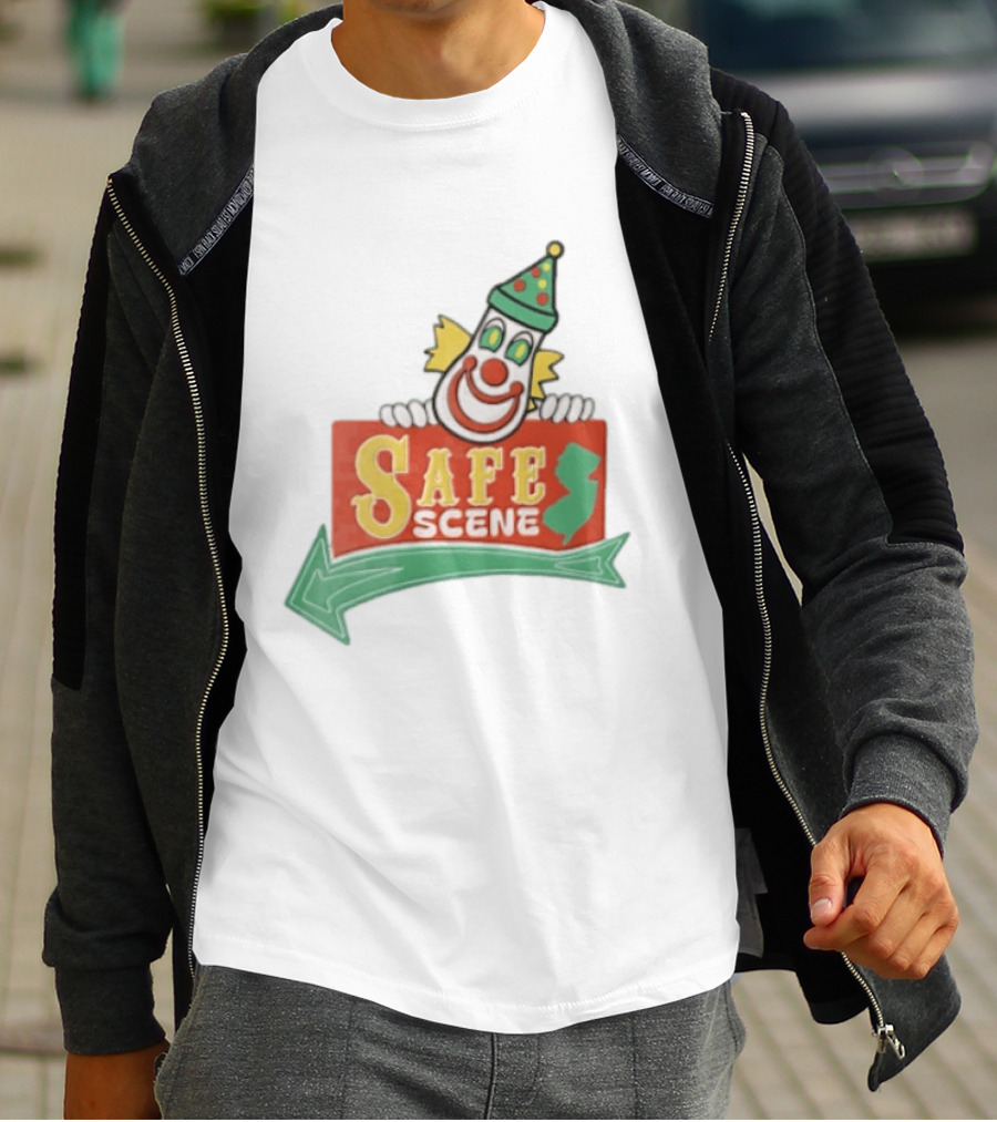 Safe Scene Clown Holding New Jersey Map Sign T-Shirt