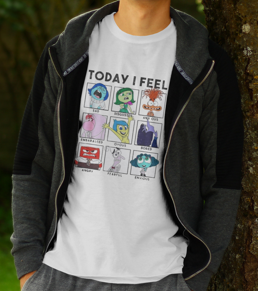 Today I Feel Sad Disgusted Anxious Embarrassed Joyous Bored Angry Fearful Envious Inside Out Emotions Chart T-Shirt