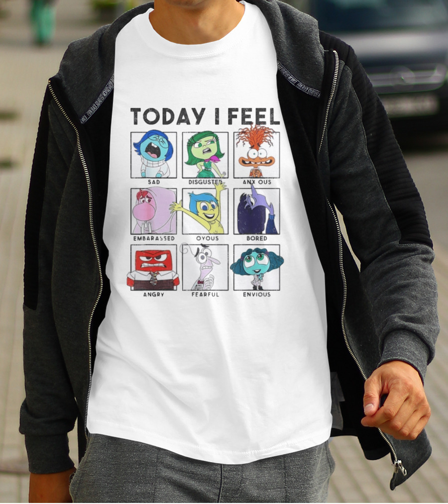 Today I Feel Sad Disgusted Anxious Embarrassed Joyous Bored Angry Fearful Envious Inside Out Emotions Chart T-Shirt