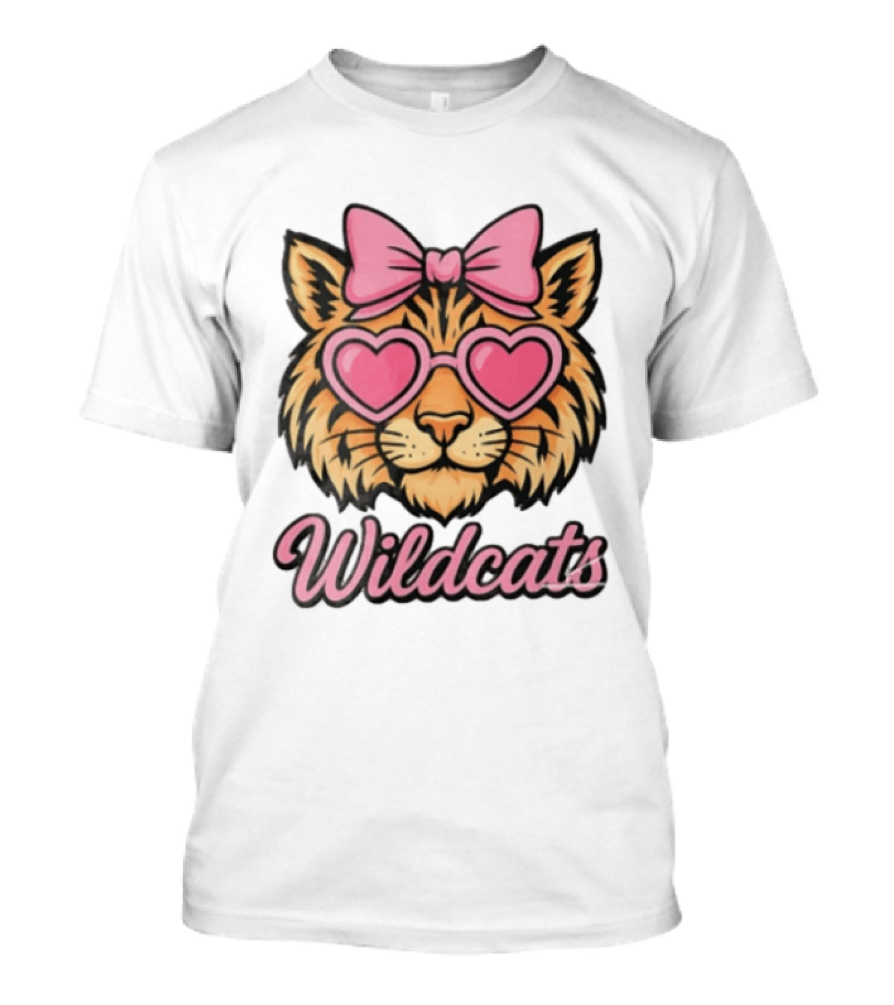 Wildcats Tiger Face Pink Bow Heart Glasses T-Shirt