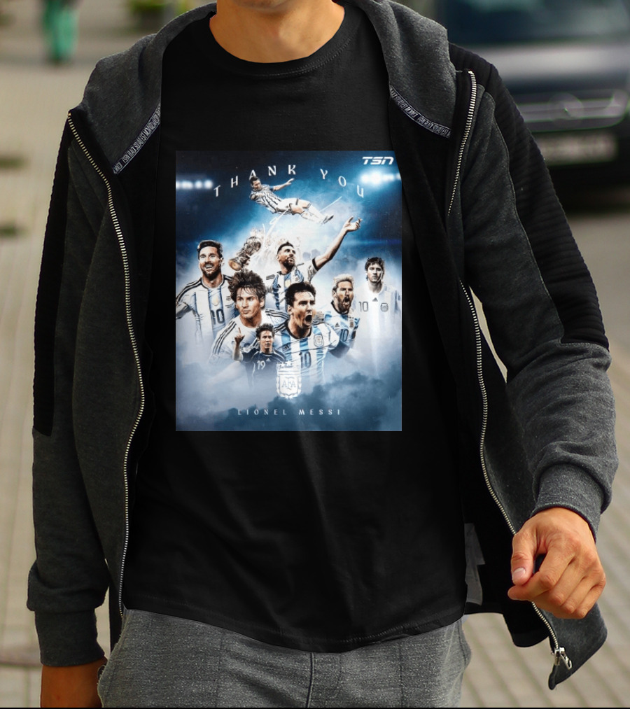 Thank You Lionel Messi TSN Argentina Soccer Legend With Trophy And Team Moments T-Shirt
