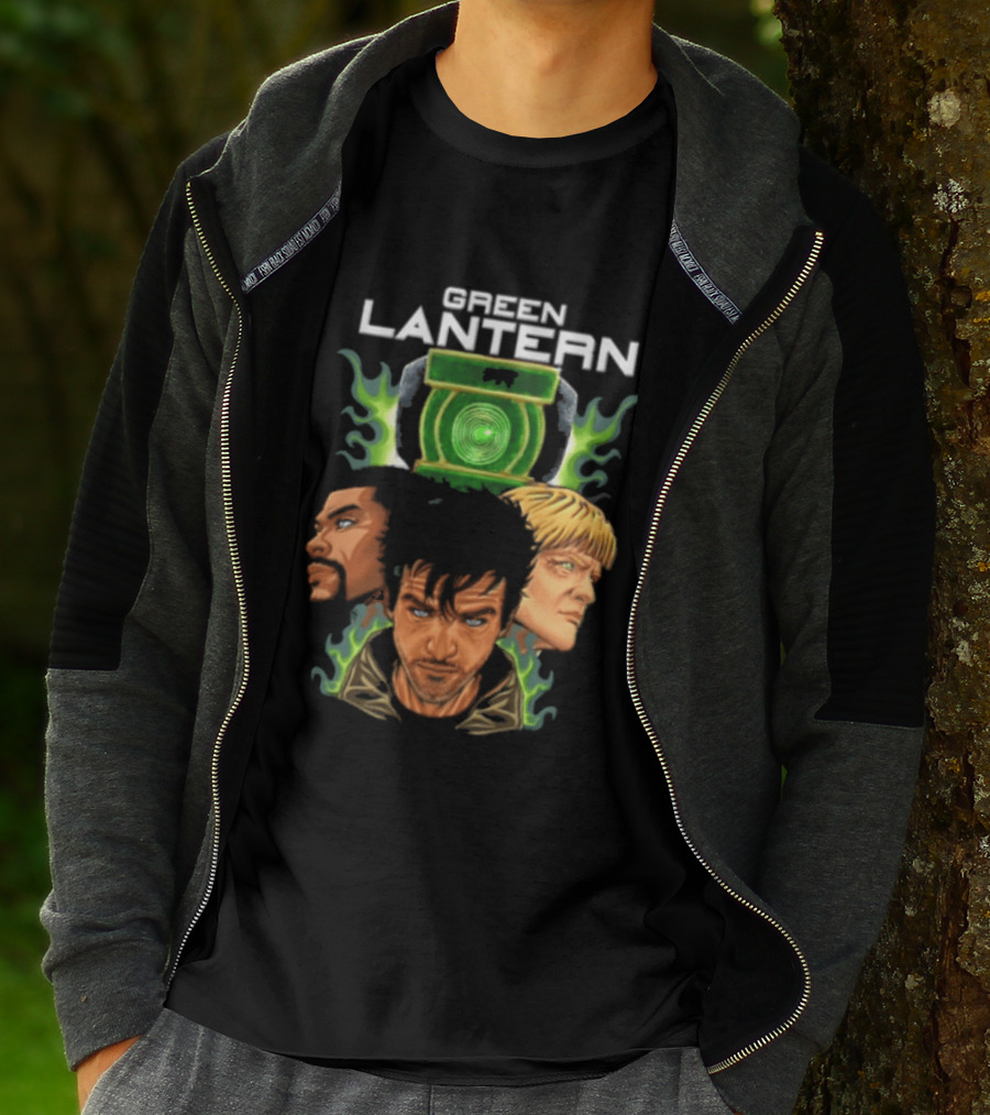 Green Lantern Glowing Eyes With Symbol Featuring Three Characters T-Shirt