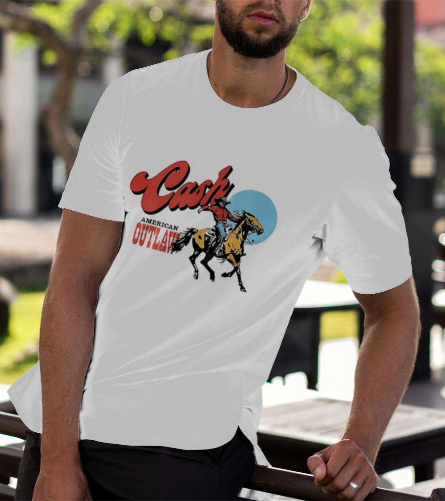 Cash American Outlaw Cowboy Riding Horse T-Shirt