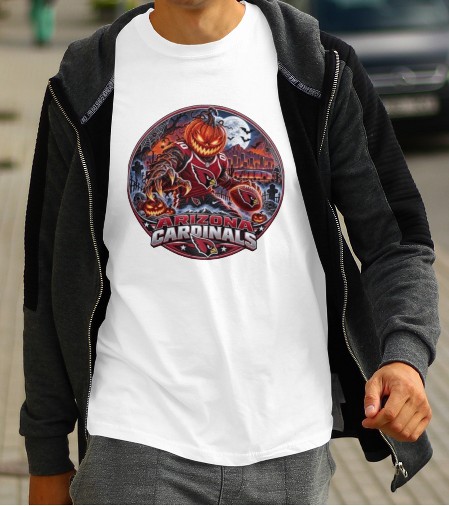 Arizona Cardinals Halloween Jack O' Lantern Football Spooky City Skyline T-Shirt