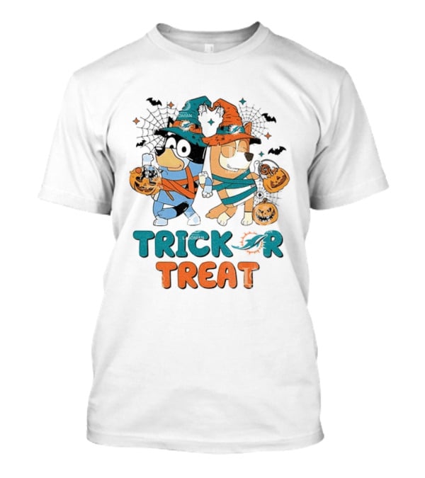 Miami Dolphins Bluey Trick Or Treat Halloween Pumpkin Spooky Costumes T-Shirt