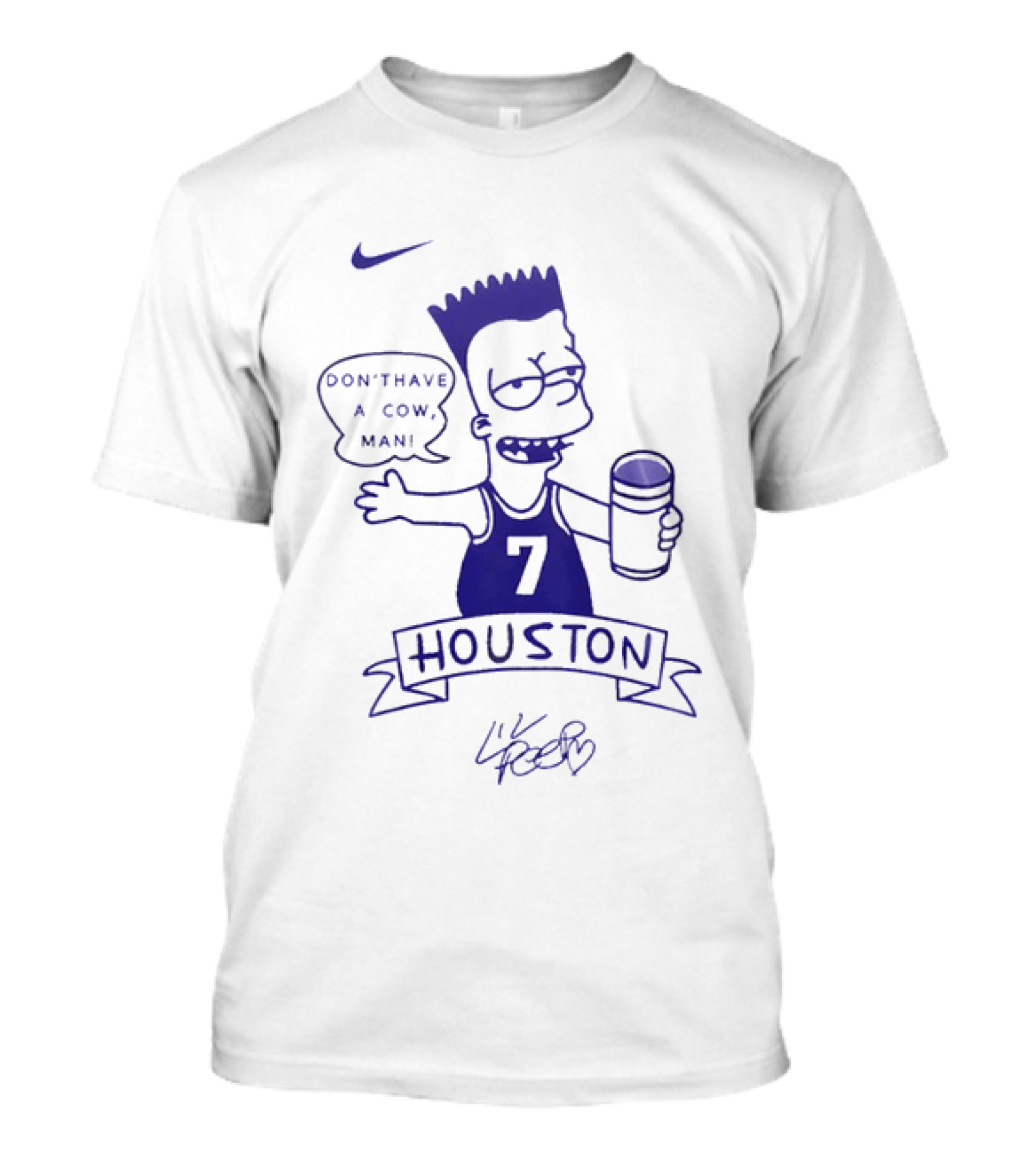 Bart Simpson Nike Houston 7 Don't Have A Cow Man Lil Peep T-Shirt