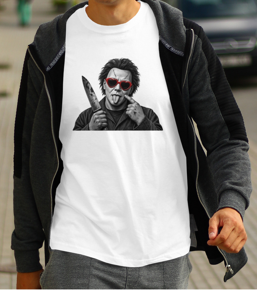 Michael Myers Heart Sunglasses Knife Halloween T-Shirt