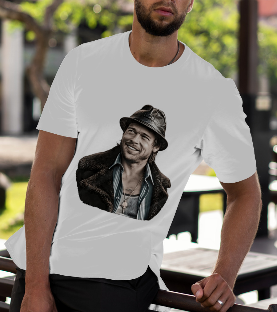 Brad Pitt Leather Jacket And Hat Style Killing Them Softly Jackie Cogan T-Shirt