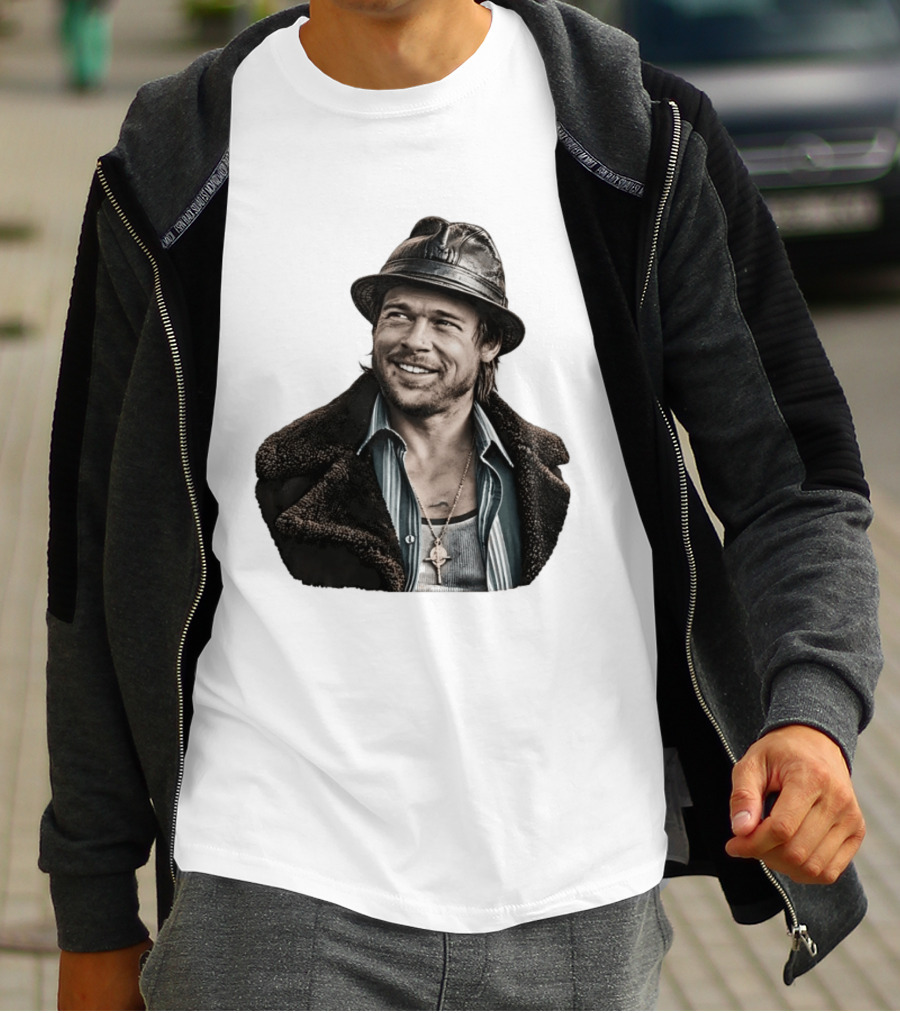 Brad Pitt Leather Jacket And Hat Style Killing Them Softly Jackie Cogan T-Shirt