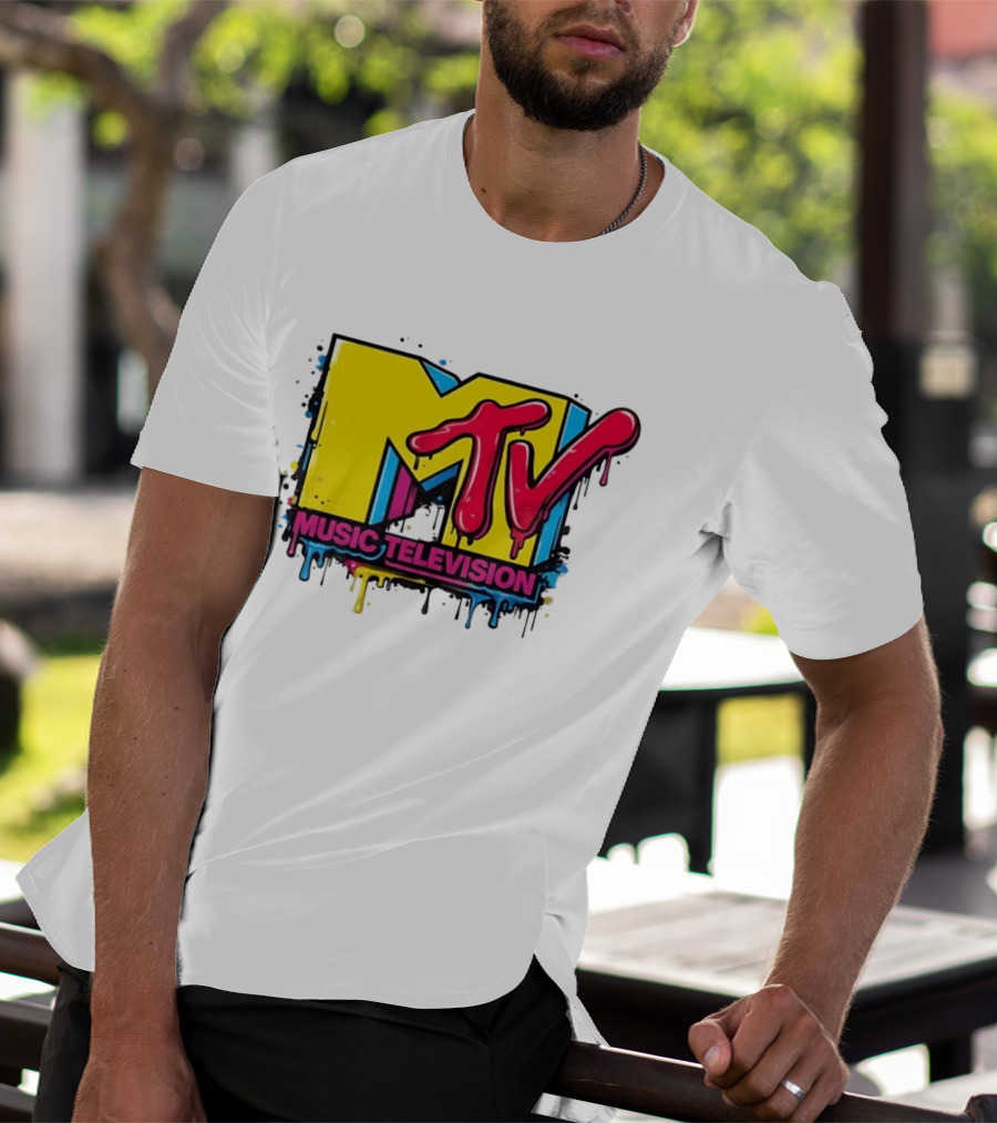 MTV Music Television 90s Nostalgia Bold Neon Drip T-Shirt