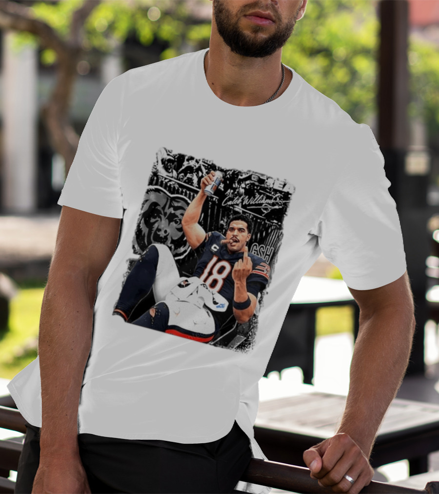 Caleb Williams Chicago Bears Drinking Beer And Smoking Cigar Iconic Gesture T-Shirt