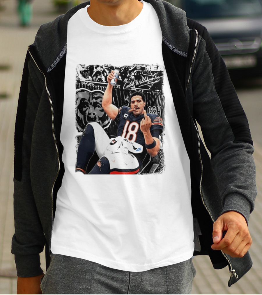 Caleb Williams Chicago Bears Drinking Beer And Smoking Cigar Iconic Gesture T-Shirt