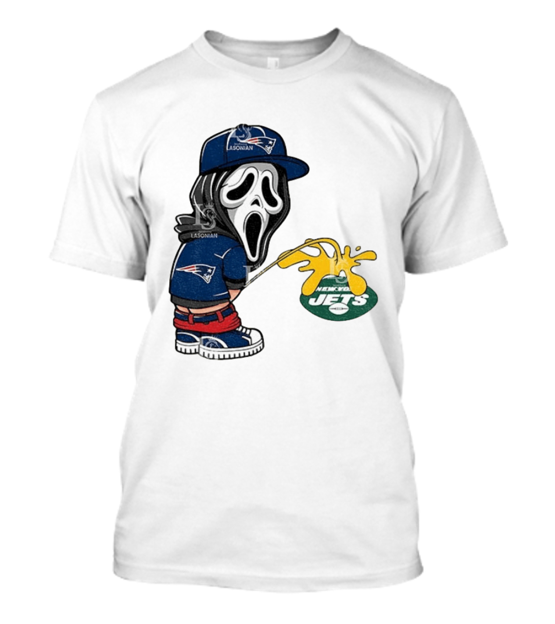New England Patriots Ghostface Urinating On New York Jets T-Shirt