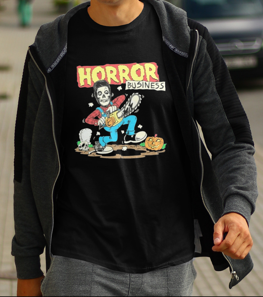 Misfits Horror Business Skeleton With Chainsaw And Pumpkin T-Shirt
