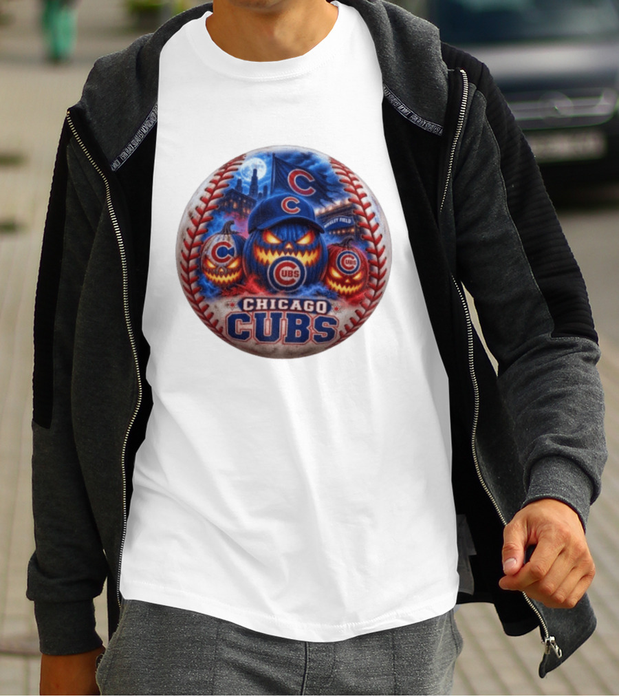 Chicago Cubs Wrigley Field Halloween Jack O' Lantern Baseball T-Shirt