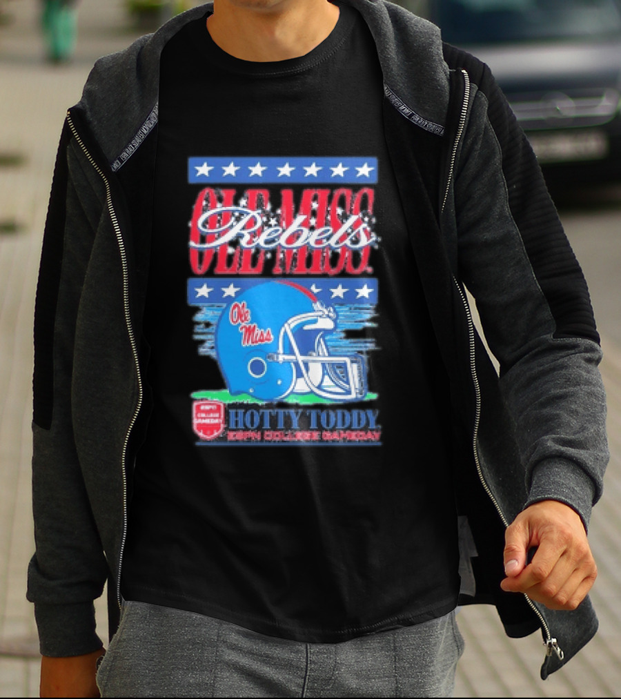Ole Miss Rebels Hotty Toddy ESPN College Gameday Football Helmet Stars T-Shirt