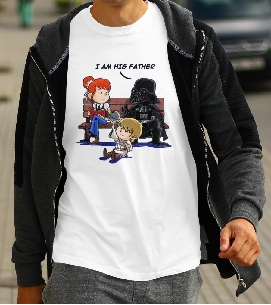 Darth Vader And Luke Skywalker I Am His Father Comic Style Bench Scene T-Shirt