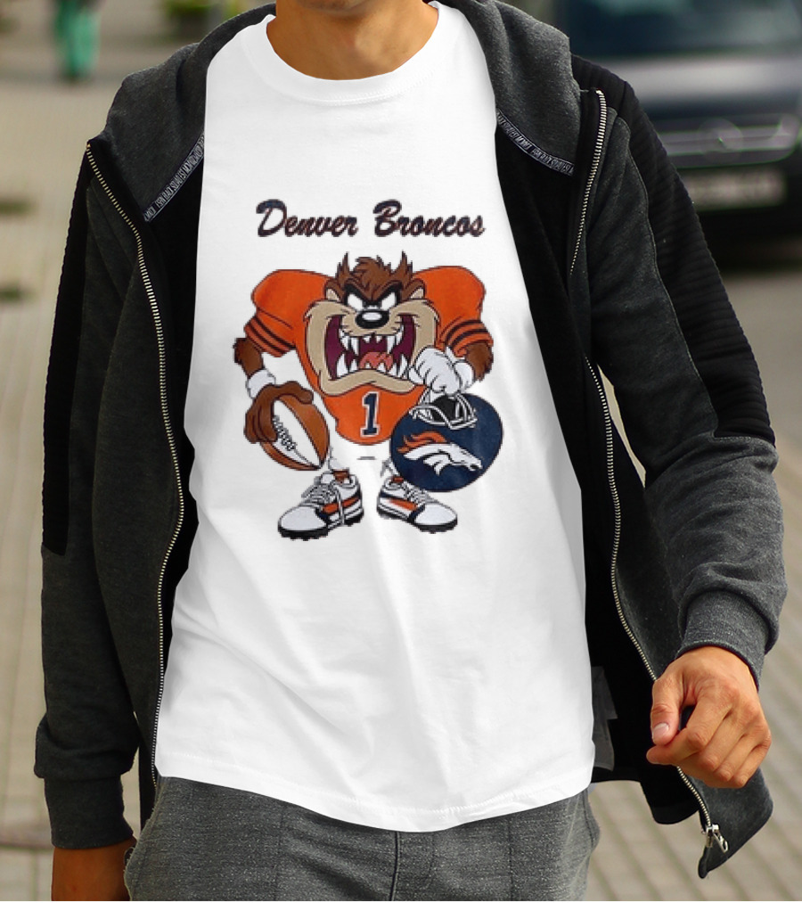 Denver Broncos Taz Looney Tunes Football Number 1 T-Shirt